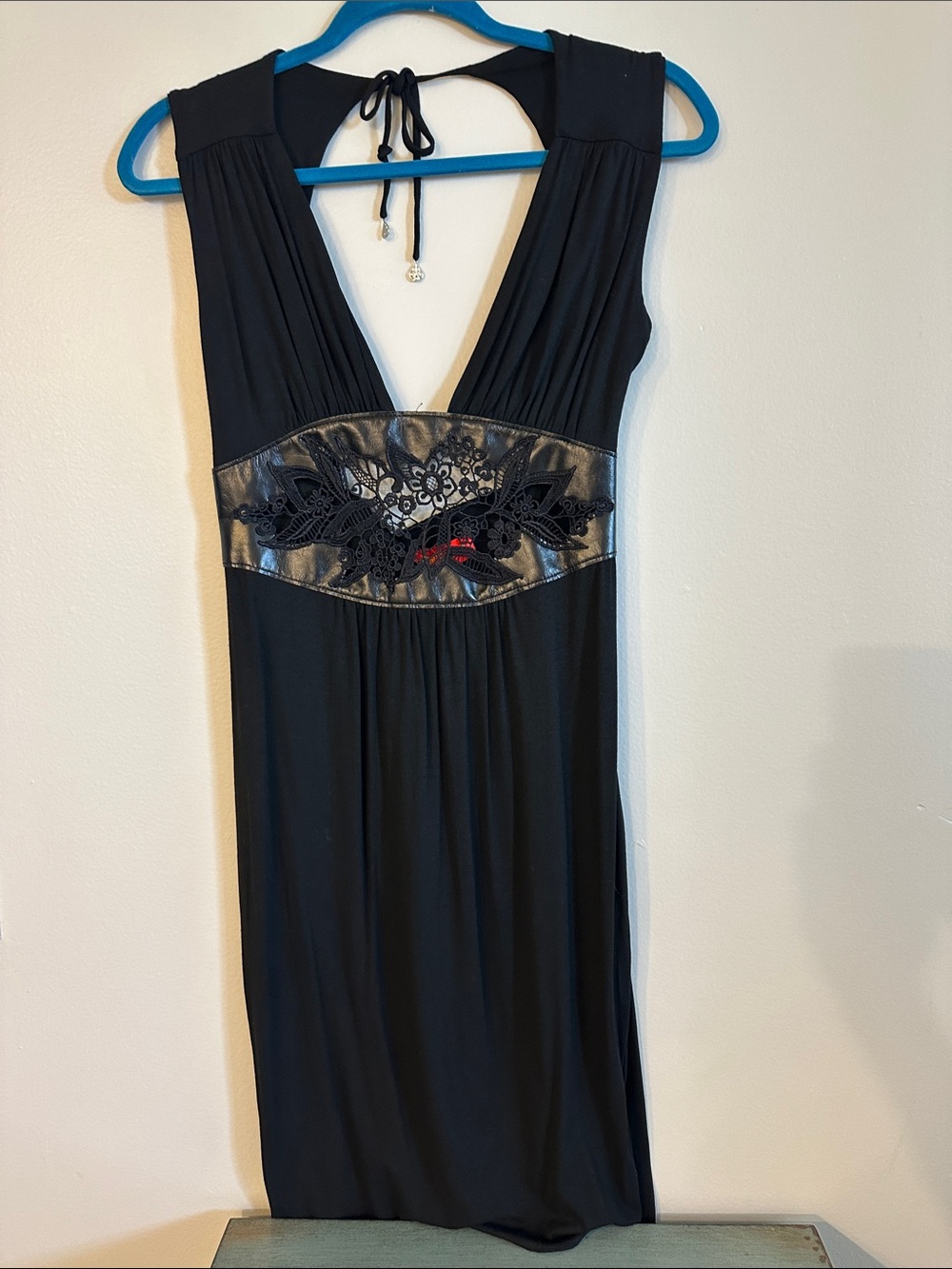 Black V-Neck Lace-Accent Evening Dress